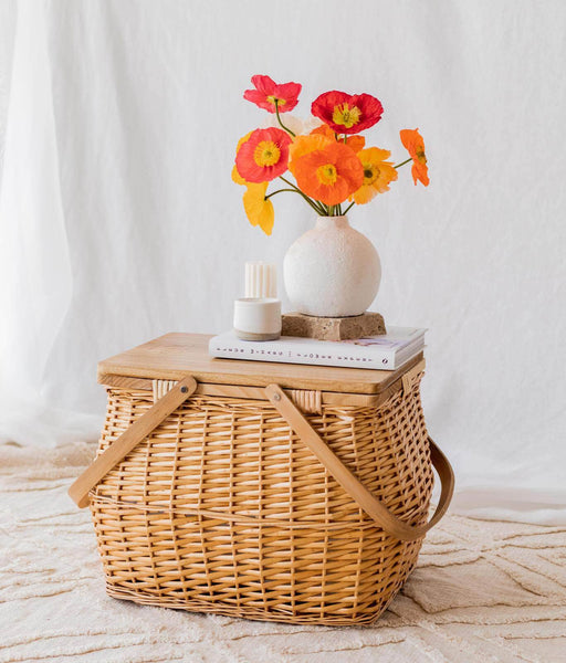 Luna willow picnic basket with cheeseboard style lid by Wilder the Label