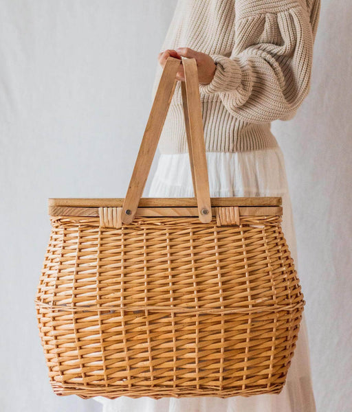 Luna willow picnic basket with cheeseboard style lid by Wilder the Label - side shot